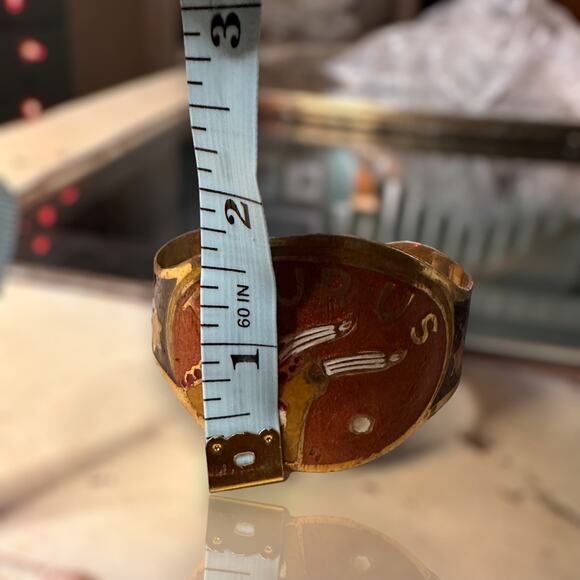 Vintage Brass Hand Painted TAURUS Zodiac Astrology Cuff Bracelet - Picture 5 of 9